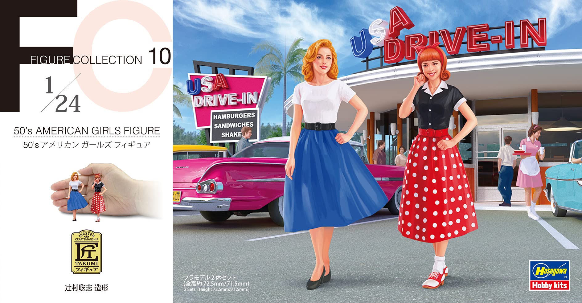 Hasegawa FC10 1/24 Figure Collection Series 50's American Girls Figure (Set of 2) Plastic Model