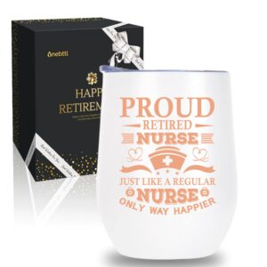 onebttl nurse retirement gifts for women, retirement gifts for women 2023, insulated 12oz stainless steel tumbler with lid, proud retired nurse tumbler/mug/cup, gift box included
