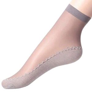 ausuky 10x ladies women nylon elastic short ankle sheer stockings silk short socks, medium, grey