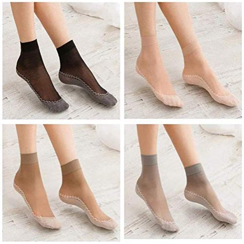 ausuky 10x Ladies Women Nylon Elastic Short Ankle Sheer Stockings Silk Short Socks, Medium, Grey