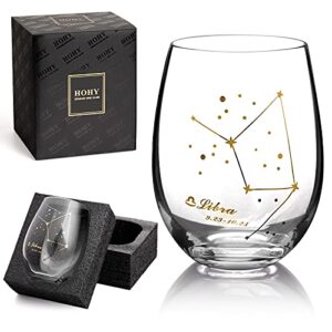 hohy libra wine glass libra gift 20oz, libra stemless wine glass, constellation glasses zodiac sign define design, horoscope gift, astrology gifts for women men