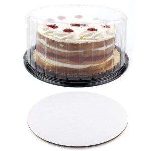 sindh 12 inch disposable plastic cake containers, cake boxes with dome lids and cake boards, 2-3 layer cake holder display containers, 5 cake box + 5 cake boards