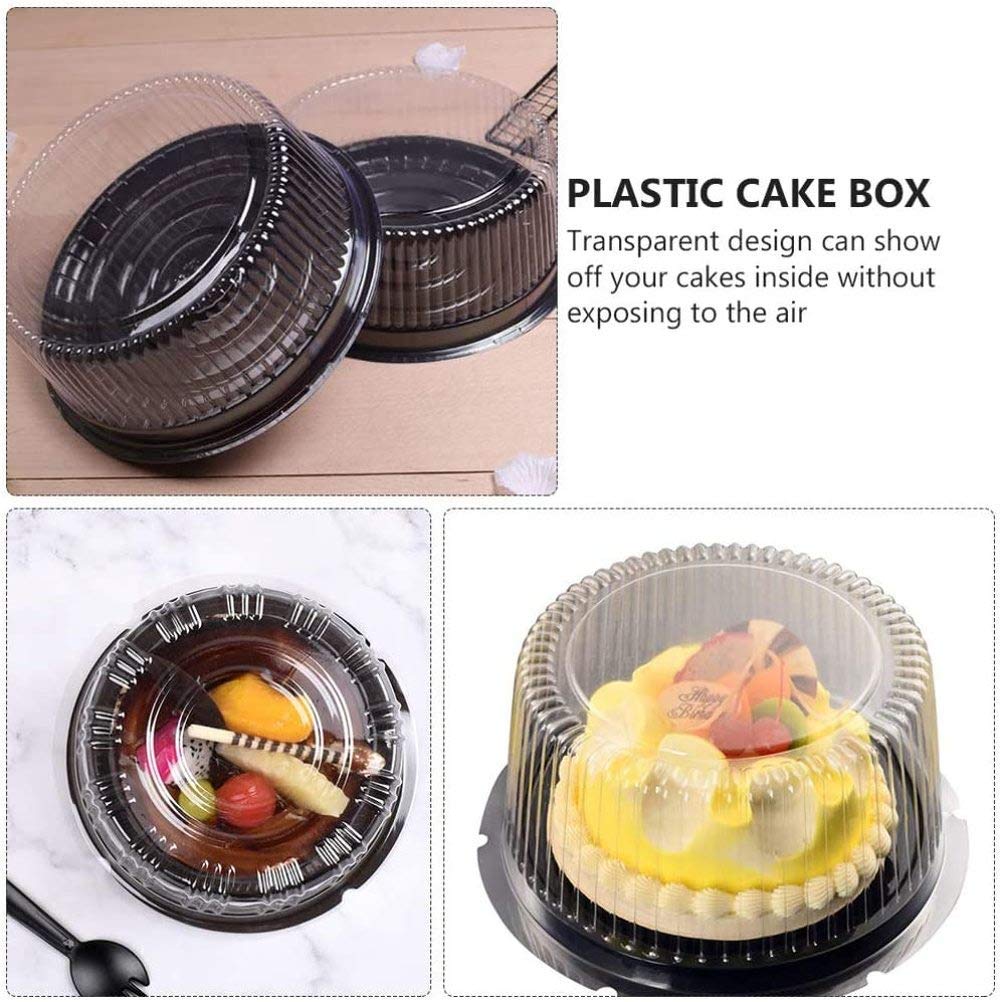 Sindh 12 inch Disposable Plastic Cake Containers, Cake Boxes with Dome Lids and Cake Boards, 2-3 Layer Cake Holder Display Containers, 5 Cake Box + 5 Cake Boards