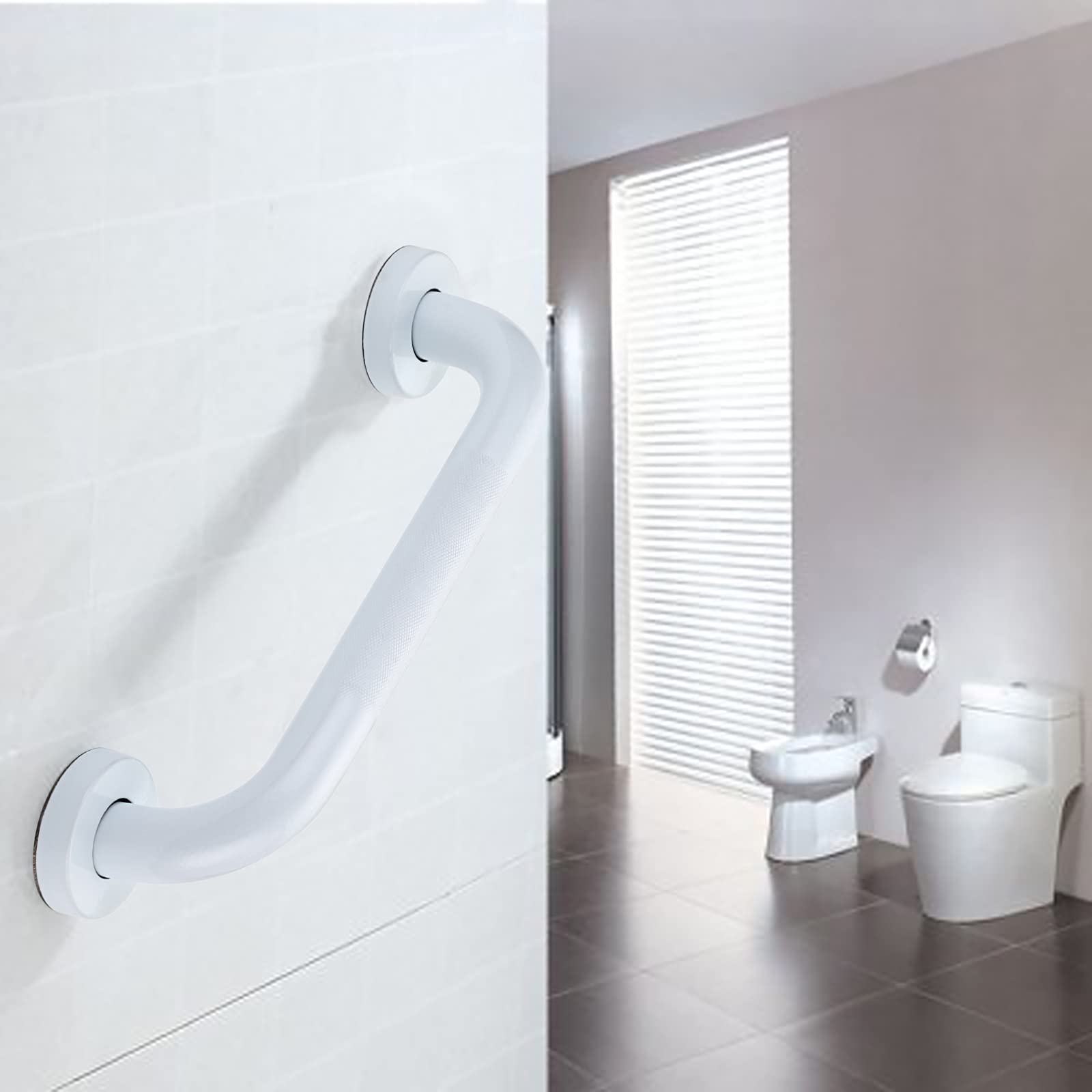 Sumnacon 12 Inch Anti-Slip Grip Bath Grab Bar - Sturdy Stainless Steel Shower Handle with Screws, Safety Handicap Shower Bar for Bathtub Toilet Bathroom Kitchen Stairway Handrail, White