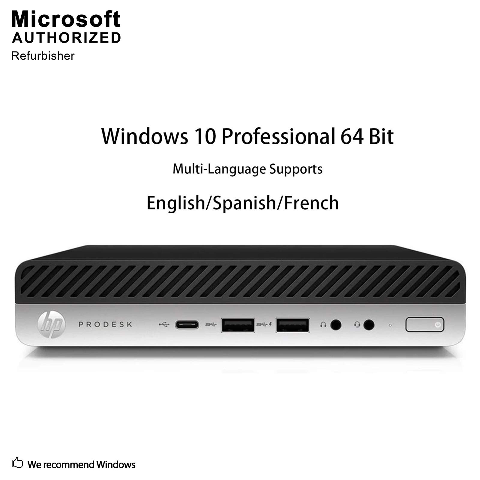 HP ProDesk 600 G3 Desktop Mini, Intel Quad Core i5-7500T 2.7GHz, 8GB DDR4, 1TB, WiFi, BT, DP, Windows 10 Pro 64 Bit - Multi-Language Support English/Spanish/French