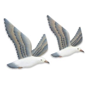 t.i. design hand-carved wood flying seagull wall décor set of 2 | coastal nautical rustic beach wall art 2 pieces