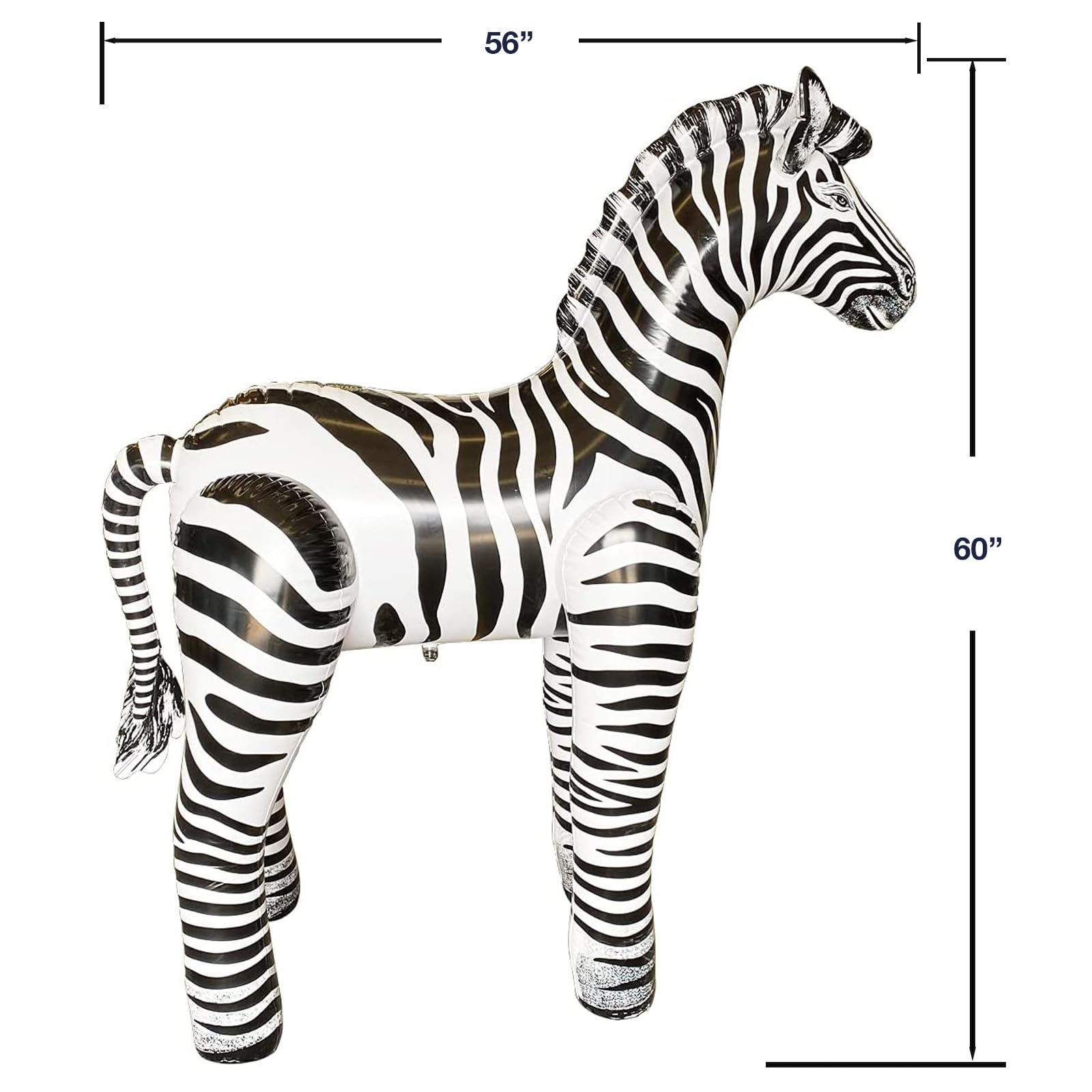 Jet Creations 60" Tall Inflatable Zebra Toy, White with Black Stripes Realistic Animal Figure, Africa Safari Party Decoration, Party, Pool, Birthday, Wildlife Photo Prop, 1 pc