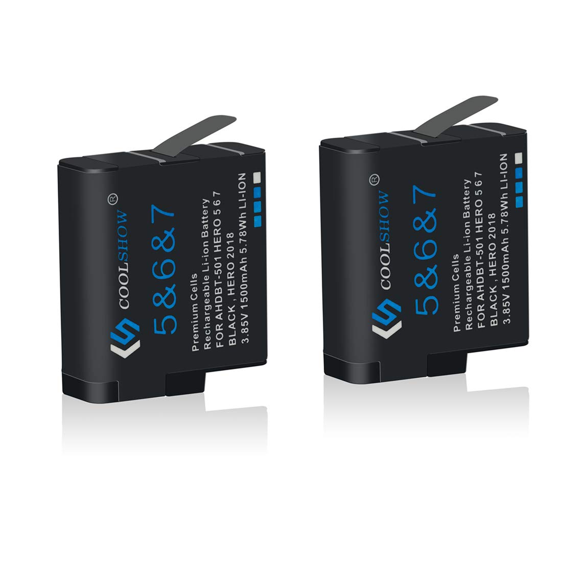 COOLSHOW Hero 7 Battery 1500mAh Replacement 2 Packs Compatible with GoPro Hero 7 Black,Hero 6 Black,Hero 5 Black,Hero(2018),AHBBP-501