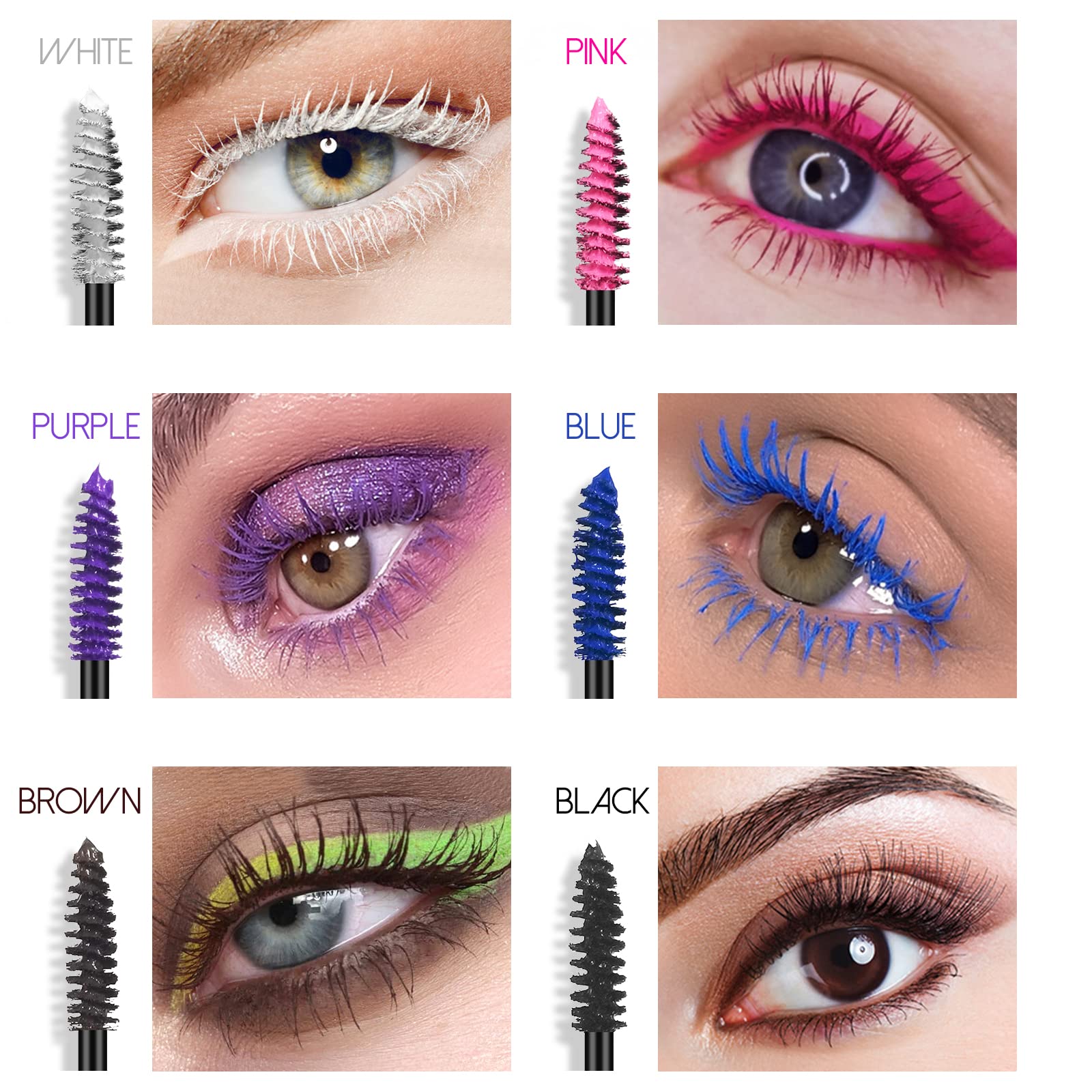 Ownest 6 Colors Mascara Set,Colorful Mascara Waterproof Long Lasting Thick Mascara Rainbow Color Fiber Charming Masacara