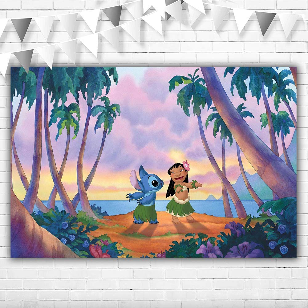 VV Backdrop Cartoon Lilo and Stitch Theme Backdrops 5x3 Summer Hawaii Seaside Lilo and Stitch Happy Birthday Backdrop for Party Vinyl Baby Shower Background Lilo or Stitch for Party