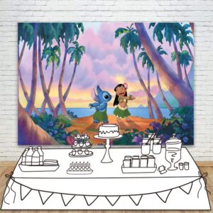 VV Backdrop Cartoon Lilo and Stitch Theme Backdrops 5x3 Summer Hawaii Seaside Lilo and Stitch Happy Birthday Backdrop for Party Vinyl Baby Shower Background Lilo or Stitch for Party