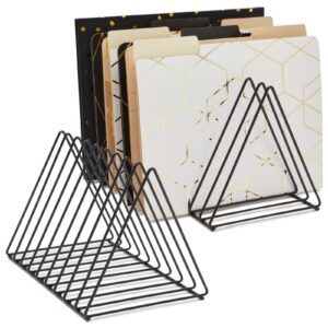 okuna outpost 2-pack file folder organizer for desk - triangle holder for magazines and notebooks (black)