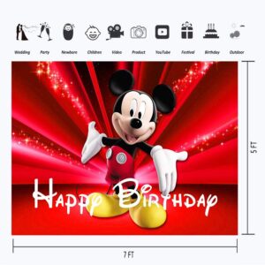 VV Backdrop Happy Birthday Mickey Mouse Theme 7x5 Vintage Black and Red Background for Kids First Birthday Vinyl Sparkly Backgroundsfor Party