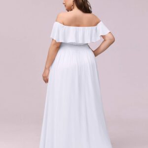 Ever-Pretty Women's Off Shoulder Ruffle Sleeves Side Split Chiffon Plus Size Semi Formal Dresses for Women White US24