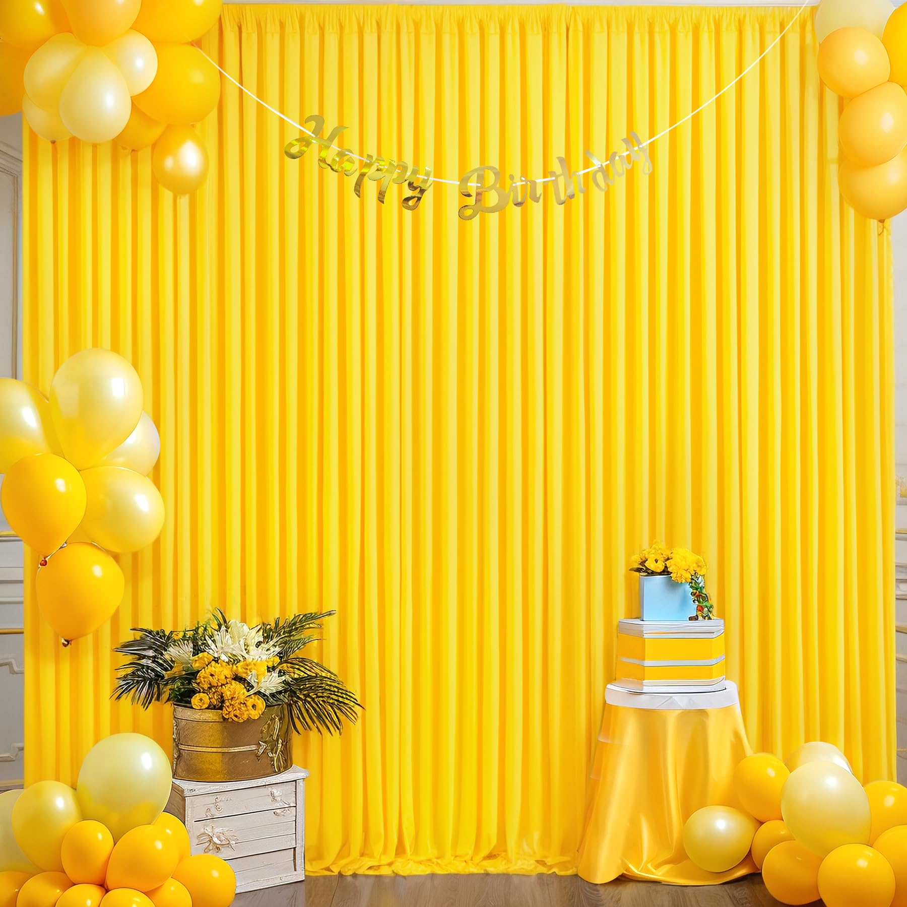 Yellow Backdrop Curtain for Parties Wrinkle Free Lemon Yellow Photo Curtains Backdrop Drapes Fabric Decoration for Birthday Party Wedding Baby Shower 5ft x 7ft,2 Panels