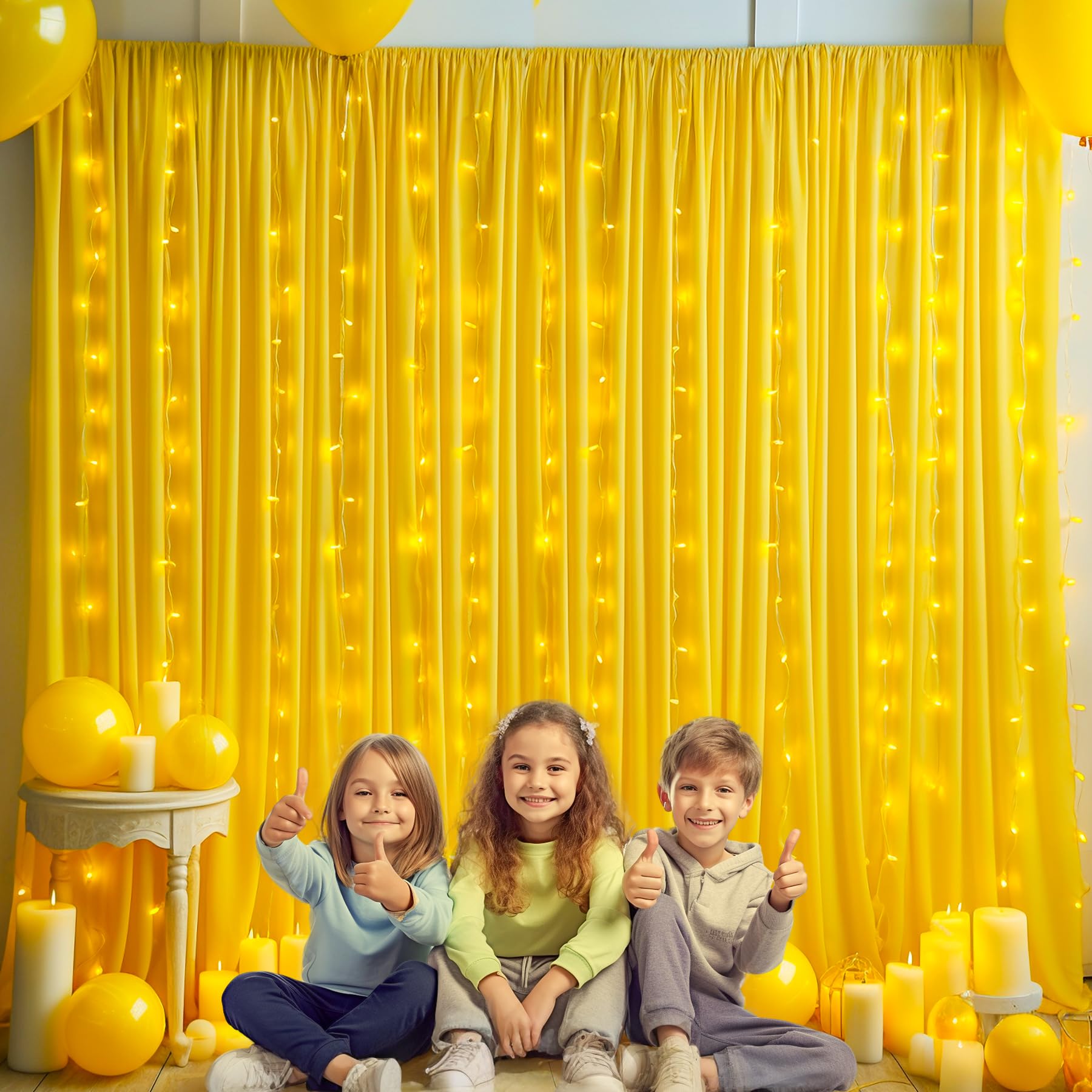 Yellow Backdrop Curtain for Parties Wrinkle Free Lemon Yellow Photo Curtains Backdrop Drapes Fabric Decoration for Birthday Party Wedding Baby Shower 5ft x 7ft,2 Panels