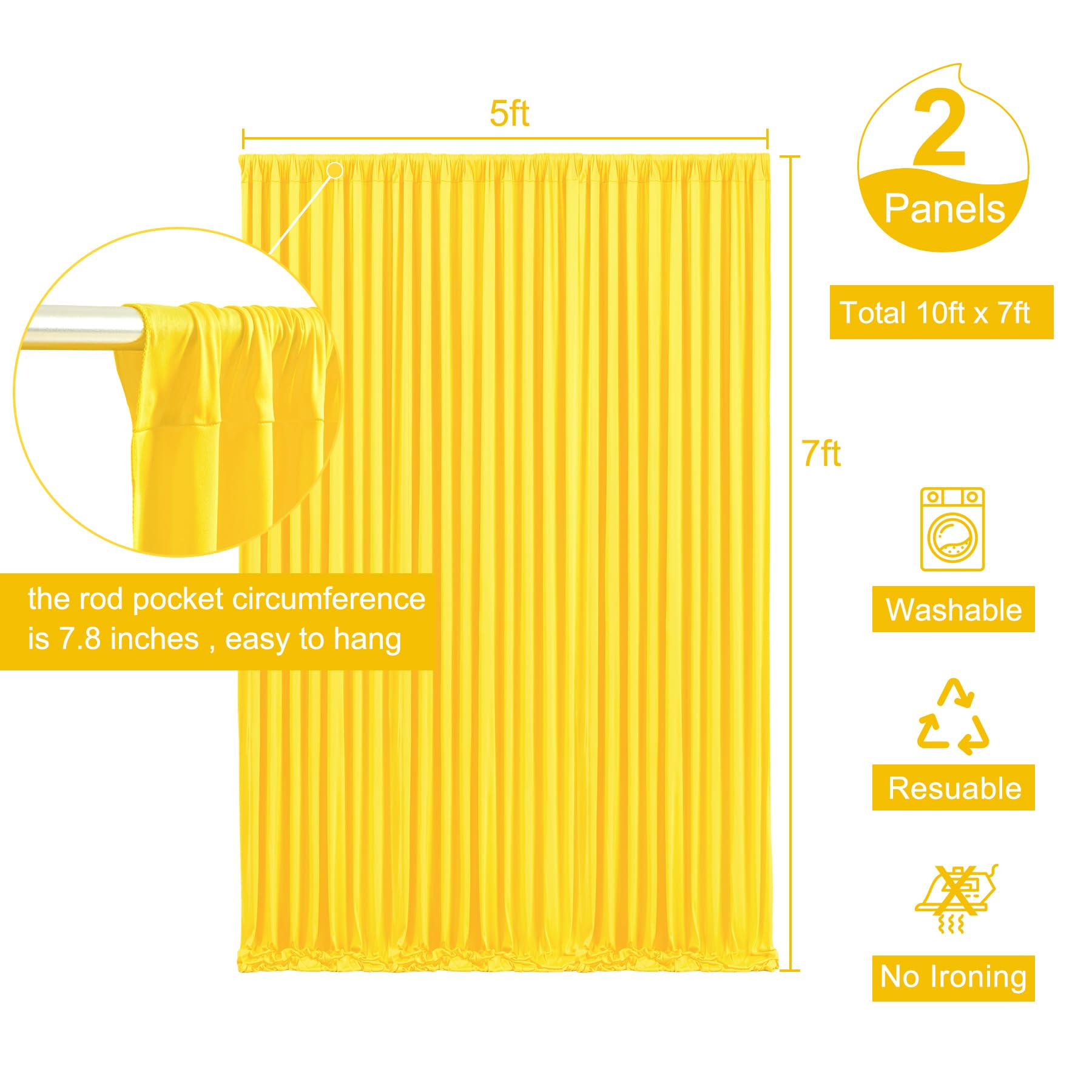 Yellow Backdrop Curtain for Parties Wrinkle Free Lemon Yellow Photo Curtains Backdrop Drapes Fabric Decoration for Birthday Party Wedding Baby Shower 5ft x 7ft,2 Panels