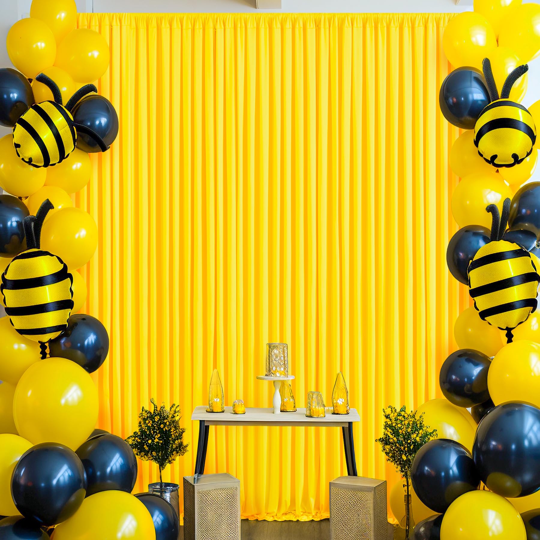 Yellow Backdrop Curtain for Parties Wrinkle Free Lemon Yellow Photo Curtains Backdrop Drapes Fabric Decoration for Birthday Party Wedding Baby Shower 5ft x 7ft,2 Panels