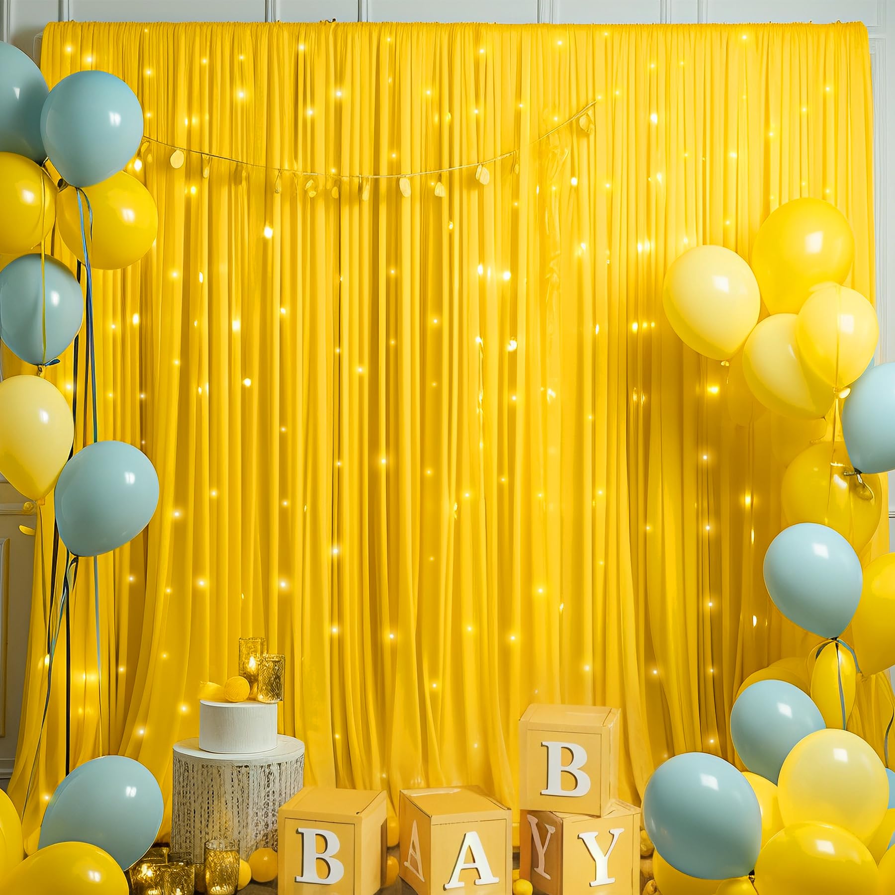 Yellow Backdrop Curtain for Parties Wrinkle Free Lemon Yellow Photo Curtains Backdrop Drapes Fabric Decoration for Birthday Party Wedding Baby Shower 5ft x 7ft,2 Panels