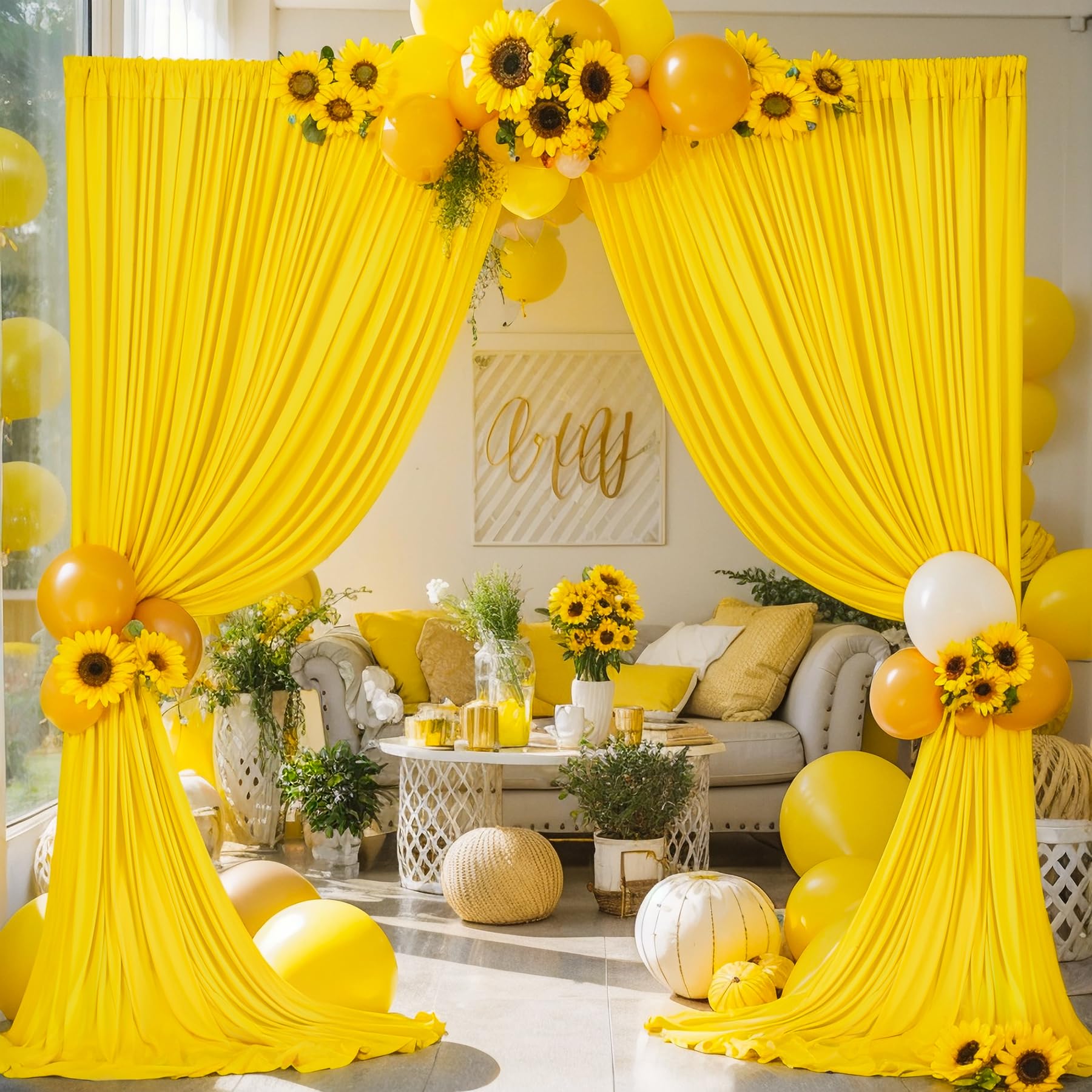 Yellow Backdrop Curtain for Parties Wrinkle Free Lemon Yellow Photo Curtains Backdrop Drapes Fabric Decoration for Birthday Party Wedding Baby Shower 5ft x 7ft,2 Panels