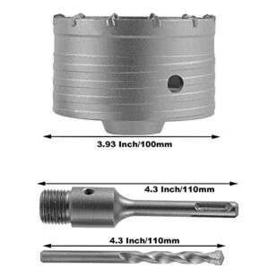 SHEUTSAN 4 Inch Concrete Hole Saw, 100mm Premium Metal Hole Saw Cutter, SDS Plus Shank Hole Saw Drill Bit for Wall, Concrete, Brick, Stone, Cement