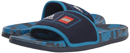 adidas Unisex Adilette Comfort Slides Sandal, Dark Blue/Chalk White/Blue Rush, 14 Women/13 Men