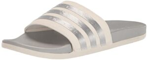 adidas women's adilette comfort slides sandal, chalk white/chalk white/matte silver, 7