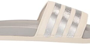 adidas Women's Adilette Comfort Slides Sandal, Chalk White/Chalk White/Matte Silver, 7