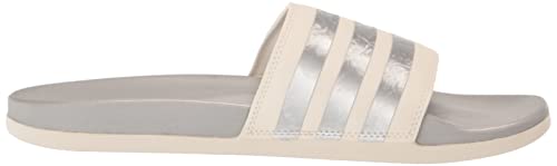 adidas Women's Adilette Comfort Slides Sandal, Chalk White/Chalk White/Matte Silver, 7