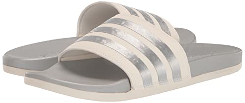 adidas Women's Adilette Comfort Slides Sandal, Chalk White/Chalk White/Matte Silver, 7