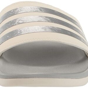 adidas Women's Adilette Comfort Slides Sandal, Chalk White/Chalk White/Matte Silver, 7