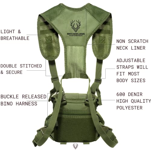 Binocular Harness Chest Pack for Men and Women - Our Bino Harness and case is Great for Hunting, Hiking, and Shooting - Bino Straps Secure Your Binoculars - Holds rangefinders, Phones, Bullets, ect