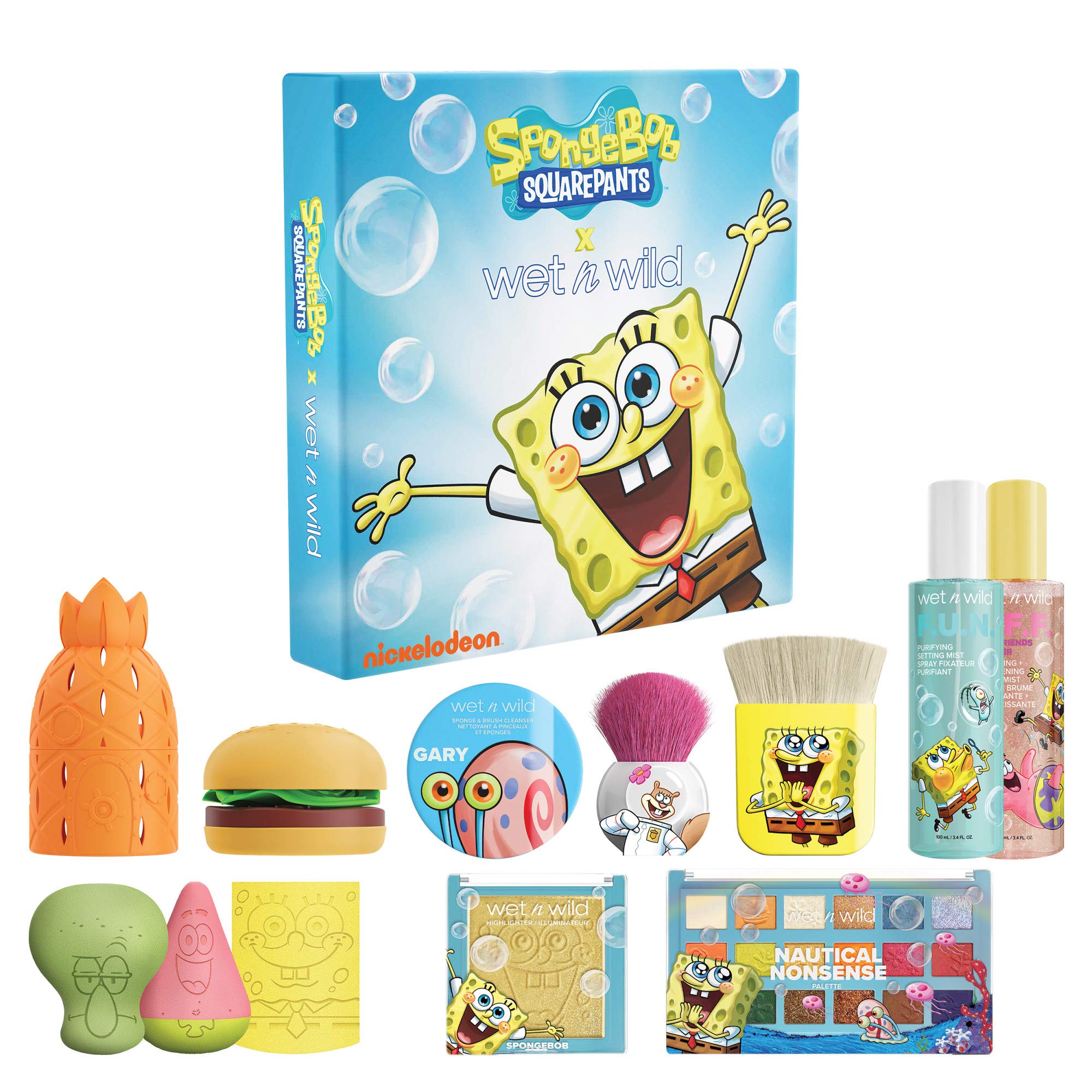 wet n wild SpongeBob Squarepants Makeup Collection PR Box - Makeup Set with Versatile Brushes, Unique Sponges,Vibrant Buildable & Blendable Palettes, Cruelty-Free & Vegan