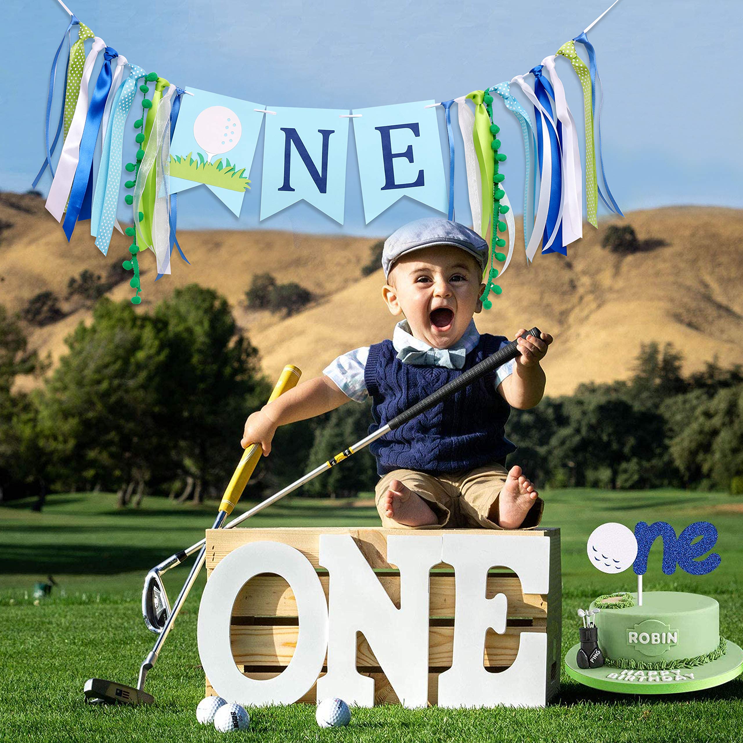 Golf 1st Birthday high Chair Banner - Golf 1st Birthday Party Decorations in one, Golf seat high Chair Banner, Birthday Party Banner, Cake Smashing, Photography Props.