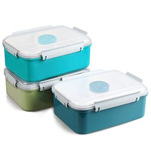 shopwithgreen 3 pack salad food storage container to go, 47 oz bento box with removable tray & dressing pots, for lunch salad snacks fruit, food prep storage containers with lids