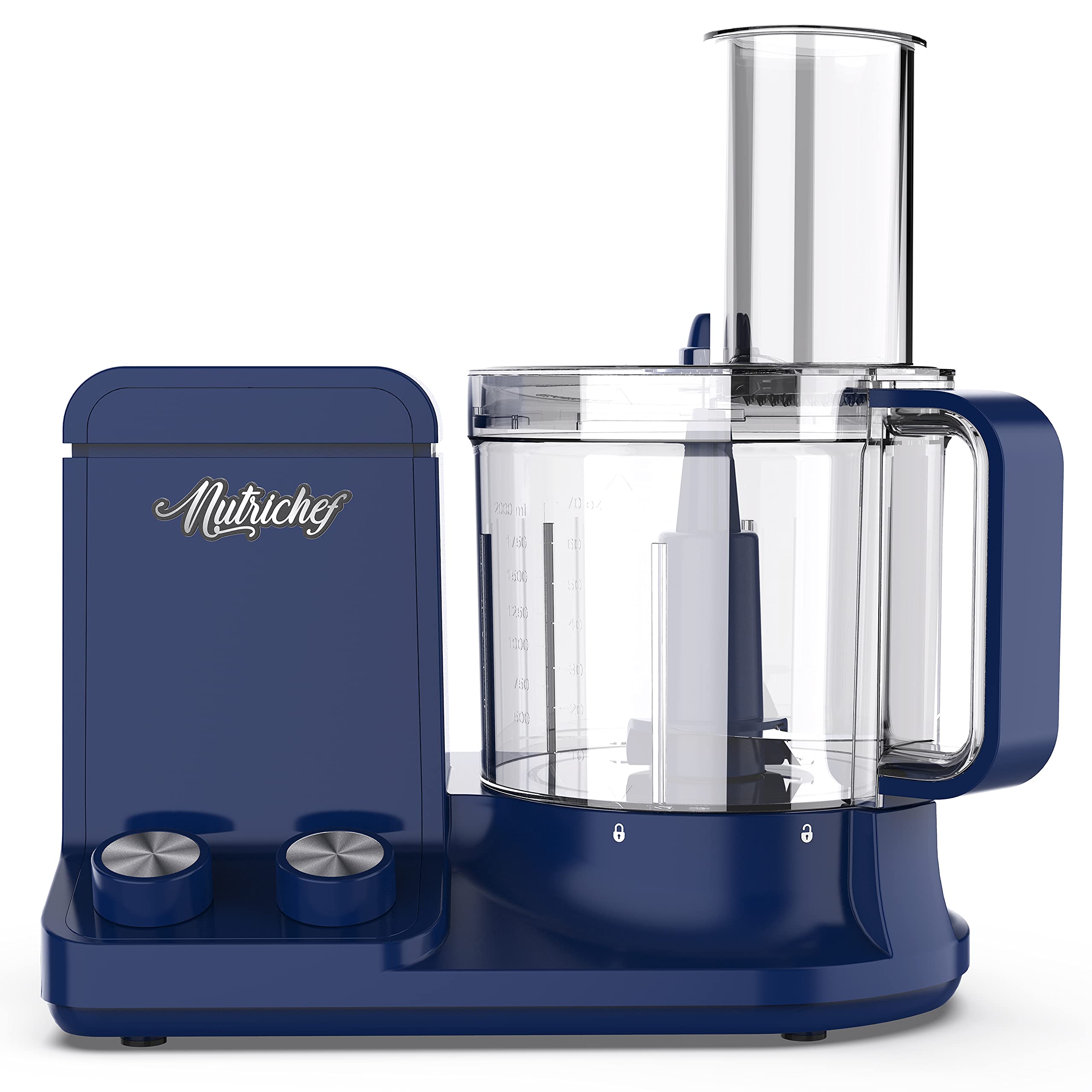 NutriChef Food Processor 2 Liter Capacity - Multipurpose & Ultra Quiet Motor - Includes 6 Attachment Blades & Silicone Feet to Prevent Slippage - 12 Cup Capacity - Pre-Set Speed For Easy Use - Blue