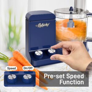 NutriChef Food Processor 2 Liter Capacity - Multipurpose & Ultra Quiet Motor - Includes 6 Attachment Blades & Silicone Feet to Prevent Slippage - 12 Cup Capacity - Pre-Set Speed For Easy Use - Blue