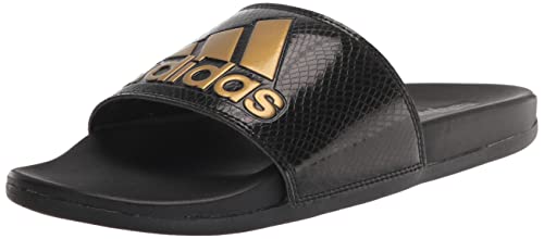 adidas Women's Adilette Comfort Slides Sandal, Black/Gold Metallic/Black, 7