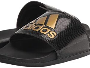 adidas Women's Adilette Comfort Slides Sandal, Black/Gold Metallic/Black, 7