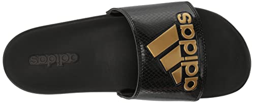 adidas Women's Adilette Comfort Slides Sandal, Black/Gold Metallic/Black, 7