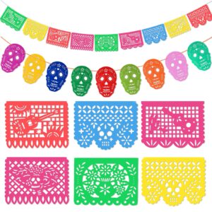 howaf 2 pcs plastic papel picado mexican fiesta banners day of the dead skull bunting banner halloween dia de los muertos mexicano banners for cinco de mayo decorations mexican party supplies