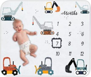 earvo baby monthly milestone blanket boy or girl construction truck baby month blanket with wreath frame cartoon truck milestone blanket for newborn to 12 months milestones 47”x40”btzdea8