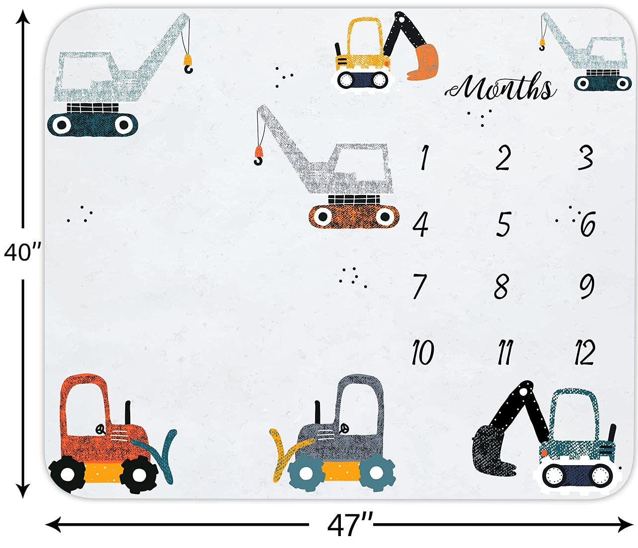 EARVO Baby Monthly Milestone Blanket Boy or Girl Construction Truck Baby Month Blanket with Wreath Frame Cartoon Truck Milestone Blanket for Newborn to 12 Months Milestones 47”x40”BTZDEA8