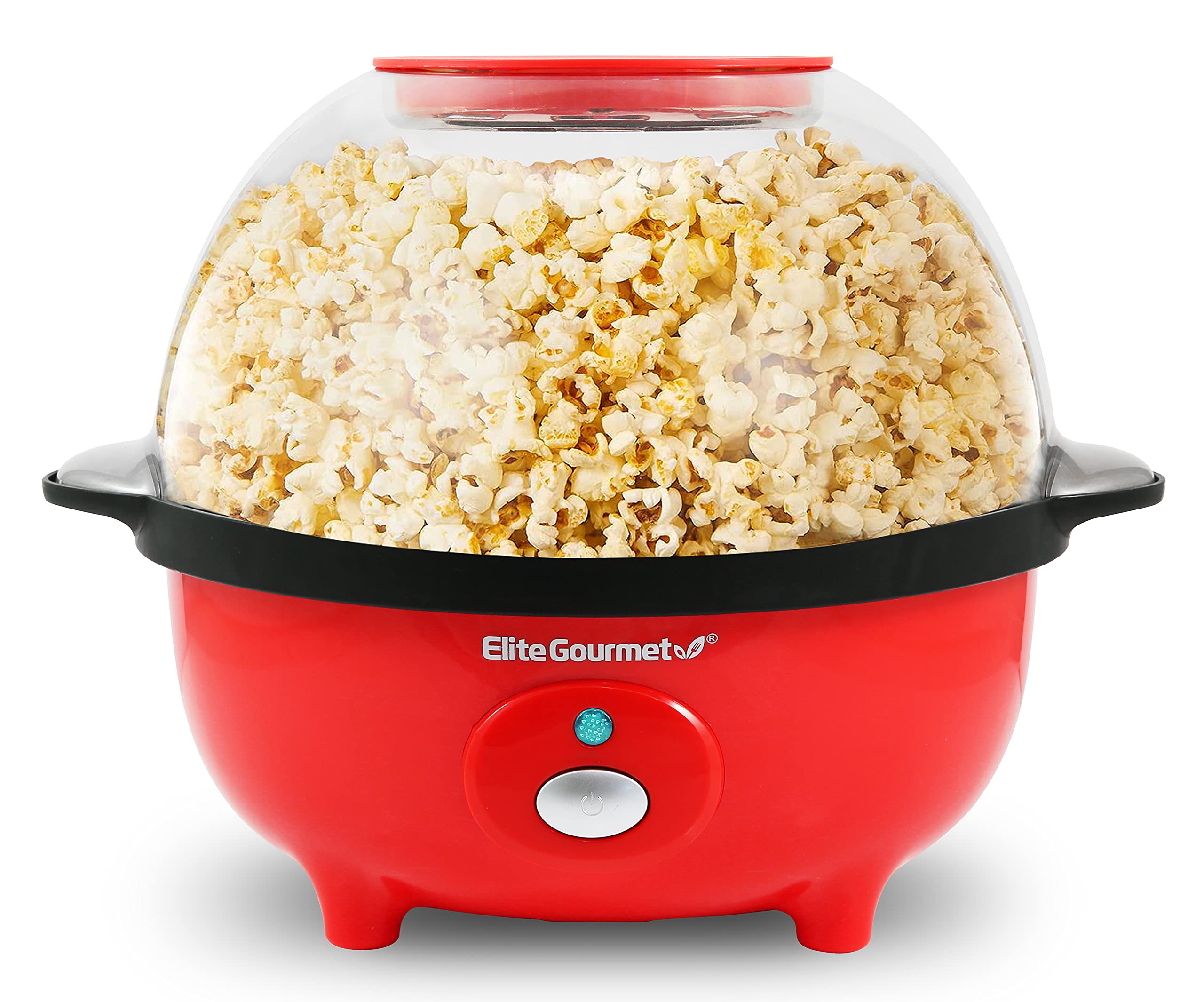 Elite Gourmet EPM330R Automatic Stirring 3Qt. Popcorn Maker Popper, Hot Oil Popcorn Machine with Measuring Cap & Built-in Reversible Serving Bowl, Great for Home Party Kids, Safety ETL Approved, Red