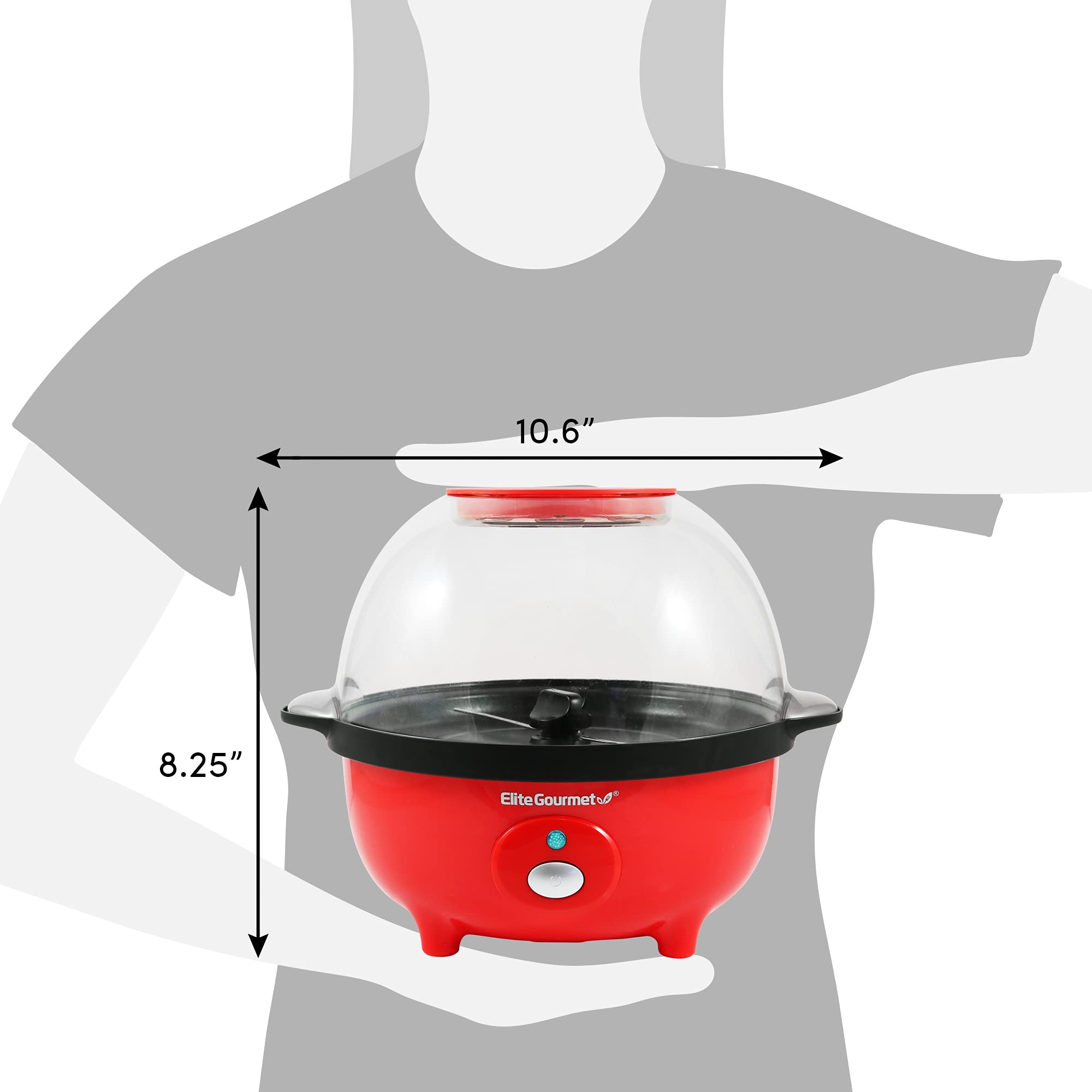 Elite Gourmet EPM330R Automatic Stirring 3Qt. Popcorn Maker Popper, Hot Oil Popcorn Machine with Measuring Cap & Built-in Reversible Serving Bowl, Great for Home Party Kids, Safety ETL Approved, Red