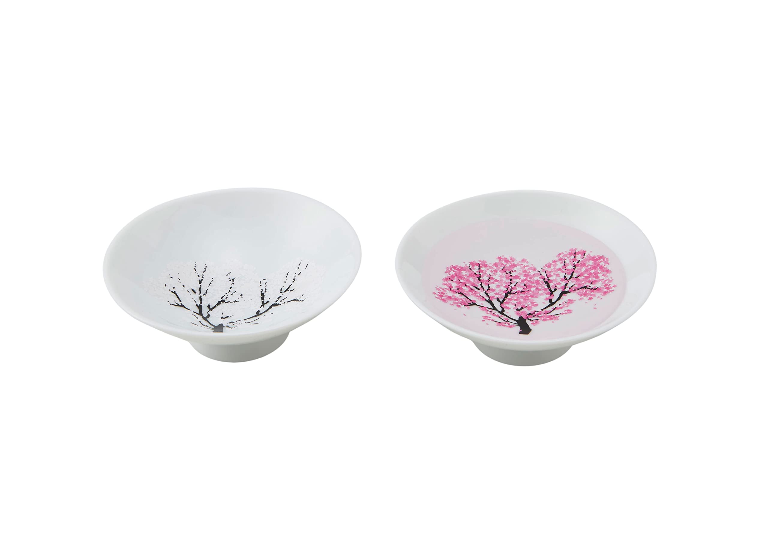 丸モ高木陶器 Japanese Sakura Cherry Blossom Color Changing Sake Cups (Pair), Magical Blooming Sake Cups