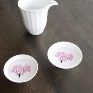 丸モ高木陶器 Japanese Sakura Cherry Blossom Color Changing Sake Cups (Pair), Magical Blooming Sake Cups