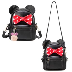 sunwel fashion girls mini backpack purse mouse ear polka-dot sequin bow convertible backpack to crossbody bag for women (black polkadot bow, w8.7 x h10)