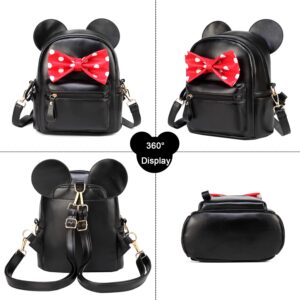 Sunwel Fashion Girls Mini Backpack Purse Mouse Ear Polka-dot Sequin Bow Convertible Backpack to Crossbody Bag for Women (black polkadot bow, W8.7 x H10)