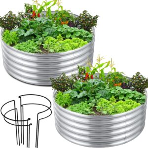 fortuno round galvanized raised garden bed kit box 4 ft (2 pack) metal outdoor flower bed steel patio ground planter for planting vegetables and herb, silver